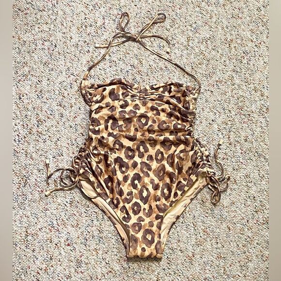 Zimmermann Ruched leopard-print halterneck swimsuit size 0/us size 4 - Picture 1 of 7